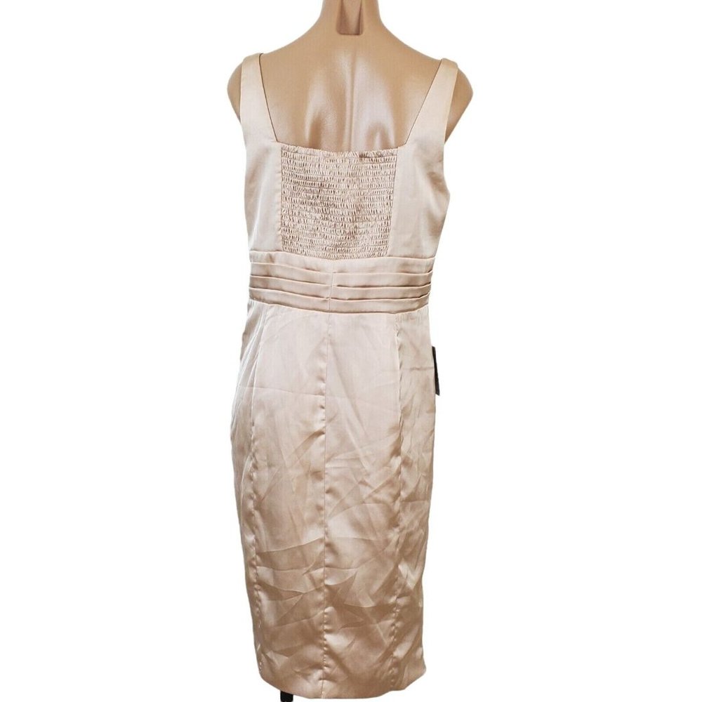 Lavish Alice Pleated Corset Cocktail Dress 12 US Clay Beige Satin Draped Ruched - Picture 2 of 12